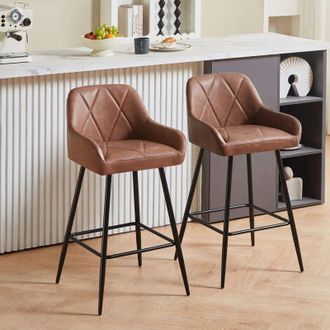 Ainpecca 2x Bar Stools PU Leather Dining Room Kitchen Breakfast High Chairs Footrest Barstool,2PCS BROWN