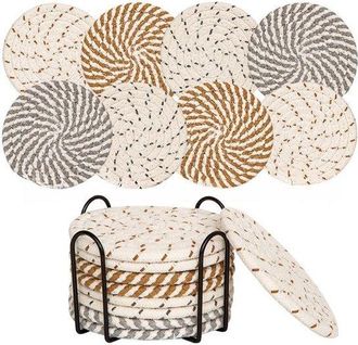 OEM Juego De 8 Posavasos (incluye Soporte De Almacenamiento), Juego Minimalista De Posavasos De Algod&oacute;n Tejido, Di&aacute;metro 11 Cm