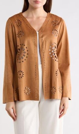 Forgotten Grace Laser-Cut Faux Suede Cardigan in Camel at Nordstrom Rack, Size X-Large