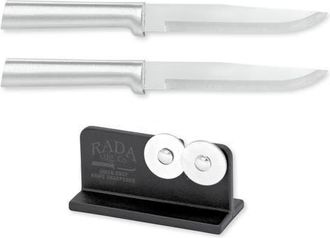 Rada Cutlery 5.375-Inch Stubby Butcher Knife Set of 2 & Quick Edge Knife Sharpener in Silver at Nordstrom
