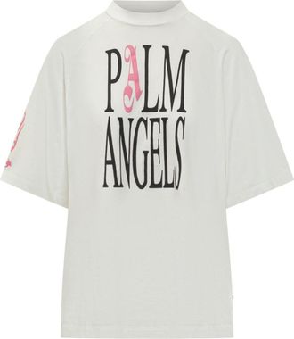 Palm Angels White Logo Mock Collar T-Shirt
