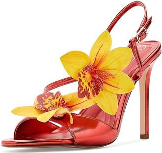 Jessica Simpson Jylia 3D Floral High Heel Sandals Womens Sandals Poppy Papaya Metallic : 8.5 M, Synthetic