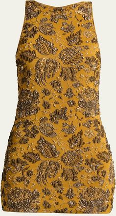 Saint Laurent Stretch Brocade Cross-Back Mini Dress