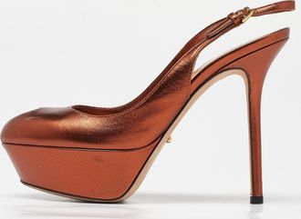 Sergio Rossi Metallic Brown Leather Cachet Peep Toe Platform Slingback Sandals