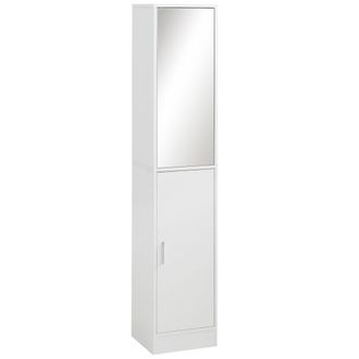HOMCOM kleankin Tall Mirrored Bathroom Cabinet - Bathroom Storage Cupboard - Floor Standing Tallboy Unit with Adjustable Shelf - White w/Adjustable Shelf - H