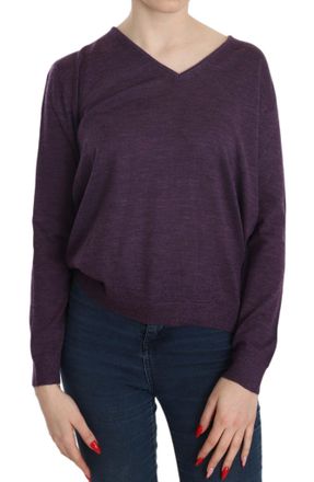Byblos Womens Purple V-neck Long Sleeve Pullover Top Wool - Size 2XL