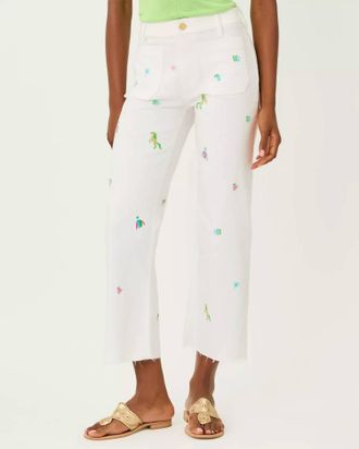 Lilly Pulitzer Harleen High Rise Crop Jean In Resort White Derby Ditsy Embroidery