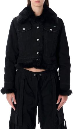 Dolce & Gabbana Short Black Denim Jacket With Faux Fur