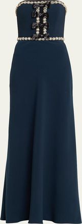 Jenny Packham Tandy Bow Embellished Strapless Gown