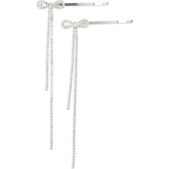 Tasha 2-Pack Rhinestone Bow Bobby Pins in Silver/crys at Nordstrom