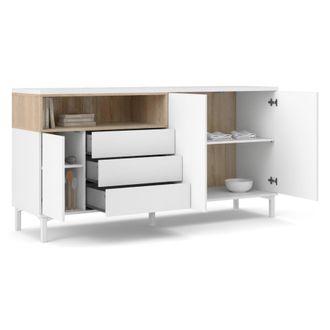 Dmora Aparador Madeleine, Buf&eacute; De Sal&oacute;n, Aparador De Sal&oacute;n, Despensa De Cocina, 176x48 H90 Cm, Blanco Y Roble - Dmora