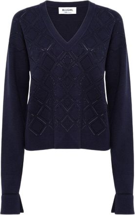 Blugirl Textured Cropped Sweater With Deep V-Neckline