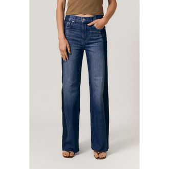 LE JEAN Raw Hem High Waist Wide Leg Column Jeans in American Dream at Nordstrom, Size 26