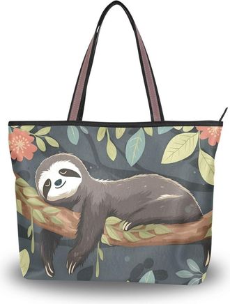 Alaza Large Tote Bag for Women, Travel Tote Bag Shoulder Bag Big Capacity Casual Handbags, Sloth Sleeping Work Shopping School Tote Bag with Pockets zipper,