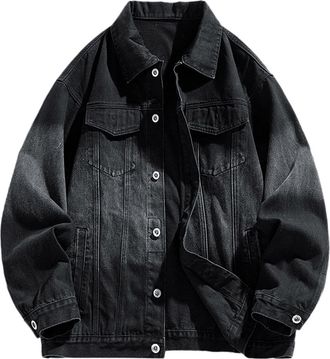 Generic Mens Denim Jackets Vintage Washed Trucker Jackets Baggy Heavy Duty Outerwear Casual Fashion Streetwear Legendary Classic Jean Coat Comfortable Cargo O