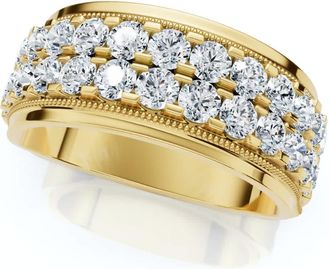 Pompeii3 2Ct Mens Diamond Double Row Wedding Ring Polished Band in White or Yellow Gold