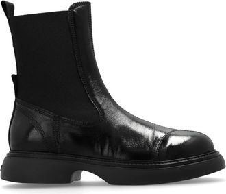 Ganni Enkellaarzen met logo - Dames - Chelseaboots - Zwart - 36 EU - Leer - Schoenen