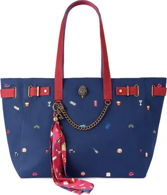 Kurt Geiger Sloane Embroidered Canvas Shopper Bag in Dark Blue at Nordstrom