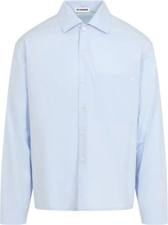Jil Sander Cotton Poplin Shirt - Heren - Casual Overhemden - Blauw - M - Katoen - Overhemden