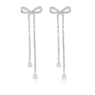 Self Portrait Lange Oorbellen met Sprankelende Kristallen - Dames - Oorbellen - Grijs - ONE Size - Accessoires