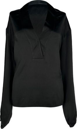 Nili Lotan Nili Lotan V-Neck Long Sleeve Blouse in Black Acetate