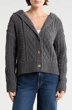 Bobeau Cable Knit Hooded Cardigan in Gray at Nordstrom Rack, Size X-Small