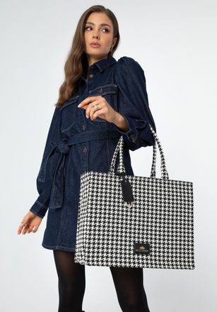 Wittchen Dames jacquard patroon shopper tas zwart en wit katoen