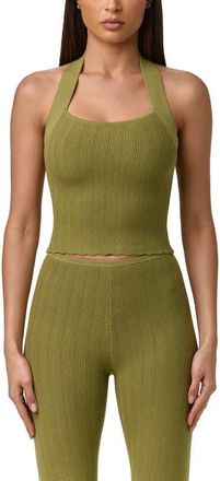 Naked Wardrobe Crop Knit Halter Top in Sage at Nordstrom, Size X-Small