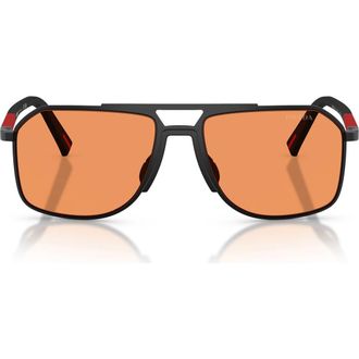 Prada 56mm Pilot Sunglasses in Matte Black /Orange at Nordstrom