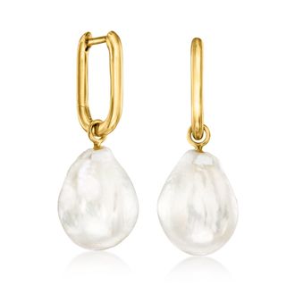 Ross-Simons 18kt Gold Over Sterling Hoop Earrings With Removable 10-13mm Cultured Baroque Pearl Drops