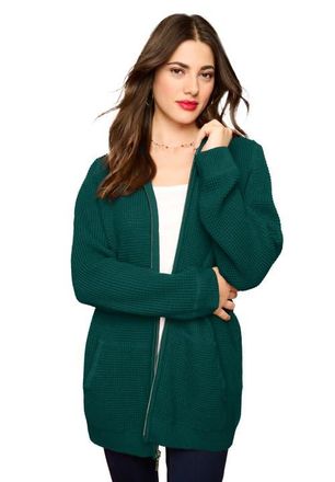 Roaman's Plus Size Waffle Knit Zip-Front Relaxed Hoodie in Emerald Green at Nordstrom, Size Medium