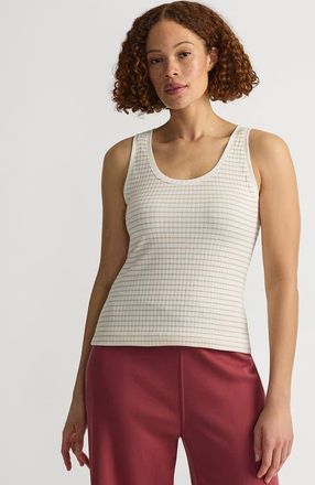 Lands End Pointelle Rib UNeck Tank in Ivory/blush Easy Stripe at Nordstrom, Size X-Small