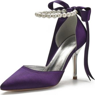 Miyoopark Wedding and Evening Shoes for Women Prom Pumps with Ribbon M532 Dark Purple UK 4.5