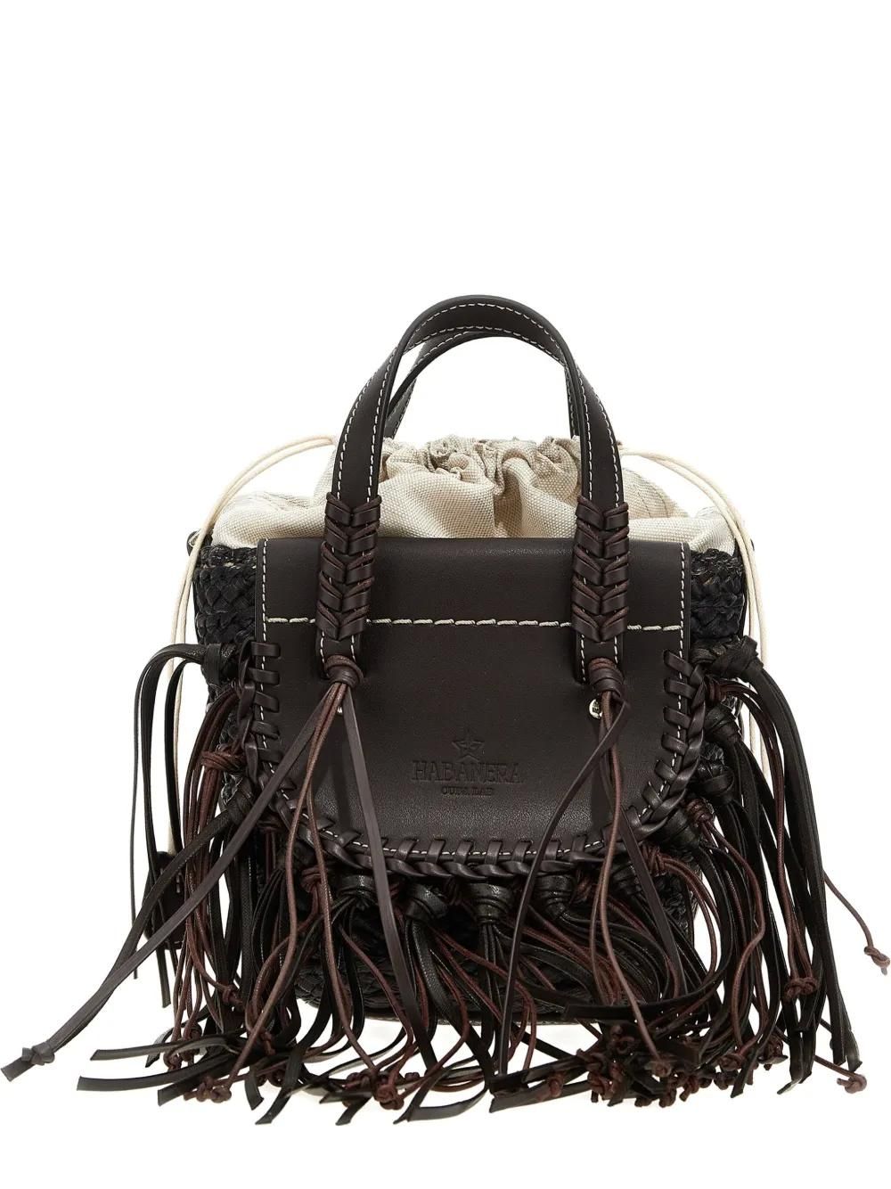 【CUBA LAB】WHITE LEATHER HABANERA FRINGES SATCHELS BAG Cuba Lab White Leather Habanera Fringes Satchels Bag