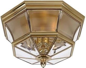 Netlighting Newbury 3 Light Flush Mount Outdoor Ceiling Light Polished Brass IP44 E14