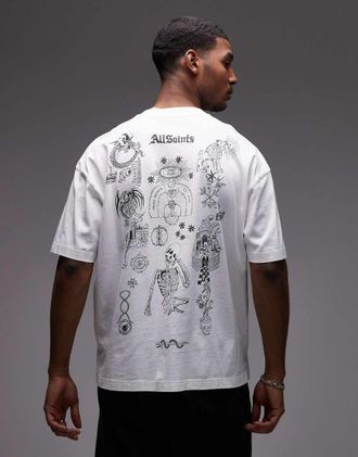 AllSaints Terra - T-shirt bianca con logo e stampa sul retro-Bianco