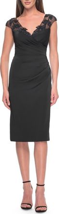 La Femme Short Satin Evening Dress with Beaded Details in Black at Nordstrom, Size 20