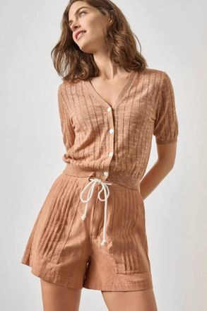 Lilla P Open Stitch V-Neck Cardigan In Coppertone