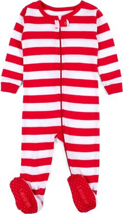 Leveret Footed Striped Cotton Matching Family Holiday Pajamas in Red & White at Nordstrom, Size 12-18M