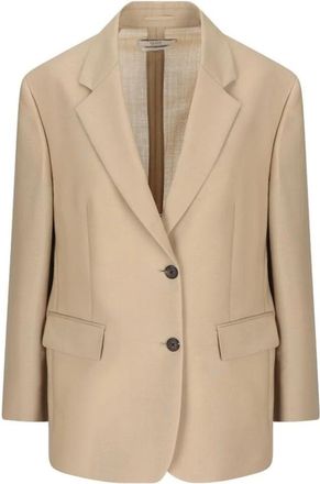 Prada Beige Blazer Getailleerde Pasvorm Klassieke Revers - Dames - Blazers - Beige - S - Leer - Jassen
