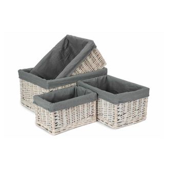 Red Hamper White Wash Grey Lined Open Storage Baskets Set of 4
