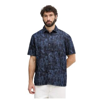 A|X Armani Exchange Denim overhemd met print - Heren - Korte mouwen Overhemden - Blauw - L - Denim - Overhemden