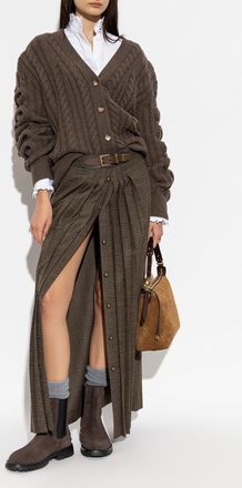Etro Wool Skirt With An Integrated Belt, Womens, Brown