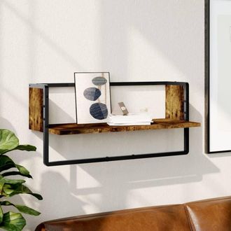 Berkfield Home Wall Shelf with Bar Smoked Oak 65x25x30 cm in Brown | Size: 65 x 25 x 30 cm