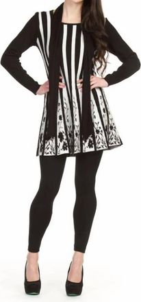 Papillon Stripe Dress With Floral Border And Scarf In Black
