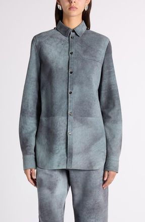 Bottega Veneta Cloudy Suede Button-Up Shirt in 4690 Cloudy Indigo at Nordstrom, Size 4 Us