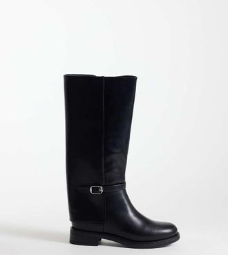 Glamorous Glamorous stivali al ginocchio da equitazione wide fit con fibbia neri-Nero