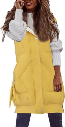 Generic Long Gilet for Women UK Padded Hooded Jacket Casual Loose Comfy Sleeveless Fall Winter Warm Coat Puffer Gilets Down Quilted Gilets with Pockets