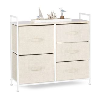 Relaxdays Relaxdays - Cajonera Multiusos Con 5 Cajones, Metal-tela, Beige, 77.5 X 83 X 29 Cm