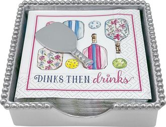Mariposa Pickleball Drinks Beaded Napkin Box Set in Silver at Nordstrom